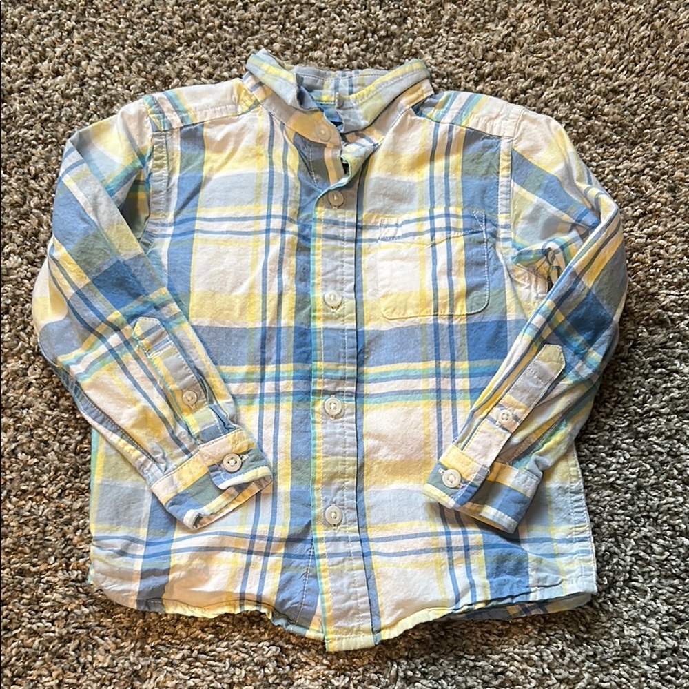 Plaid Kids Shirt in Blue and Yellow button up size 2T boys